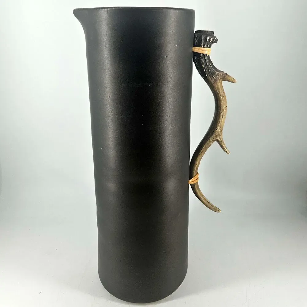 Pottery Barn faux Stag Antler black pottery Tall Pitcher vase decor